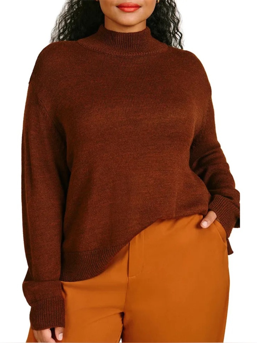 11 Honoré Brown Mila Mock Neck Merino Wool Blend Sweater Size 2X 2
